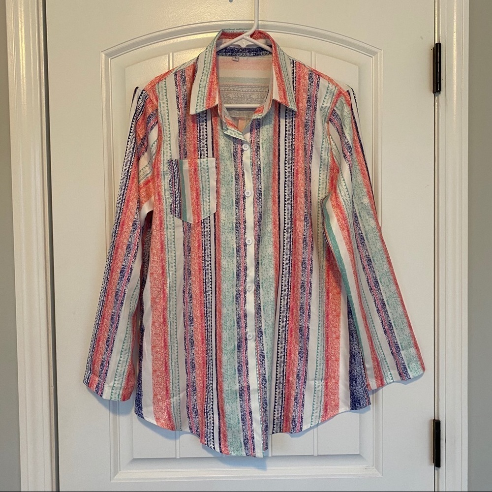 Striped Button Down Long Sleeve Top Size Large